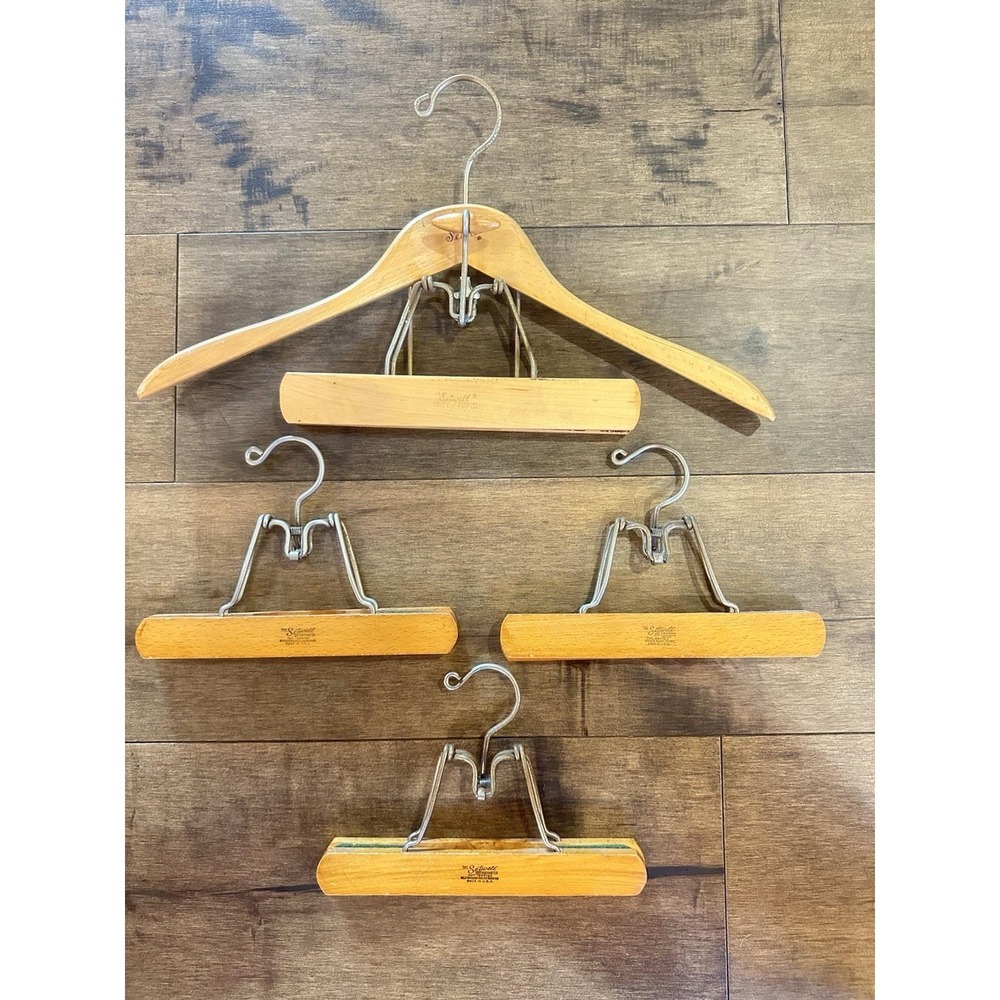 Setwell Vintage 1950s Wooden Clamp Locking Pants Skirt Closet Hangers Lot Of 4